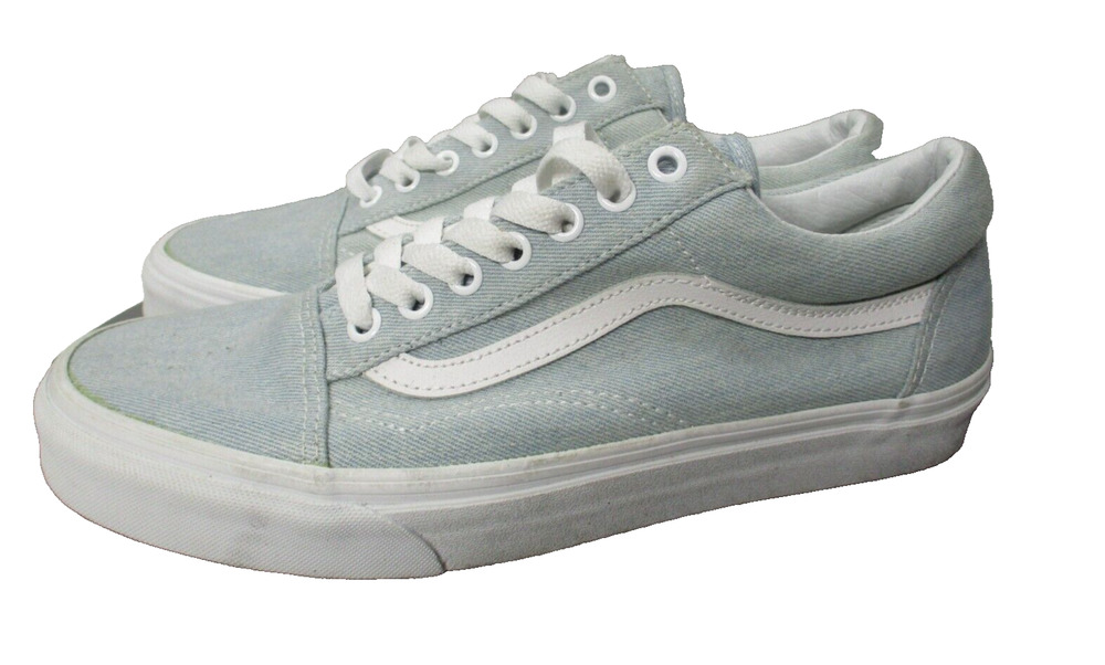Vans Old Skool Light Blue Denim Skate Shoes Womens Sz 9.5